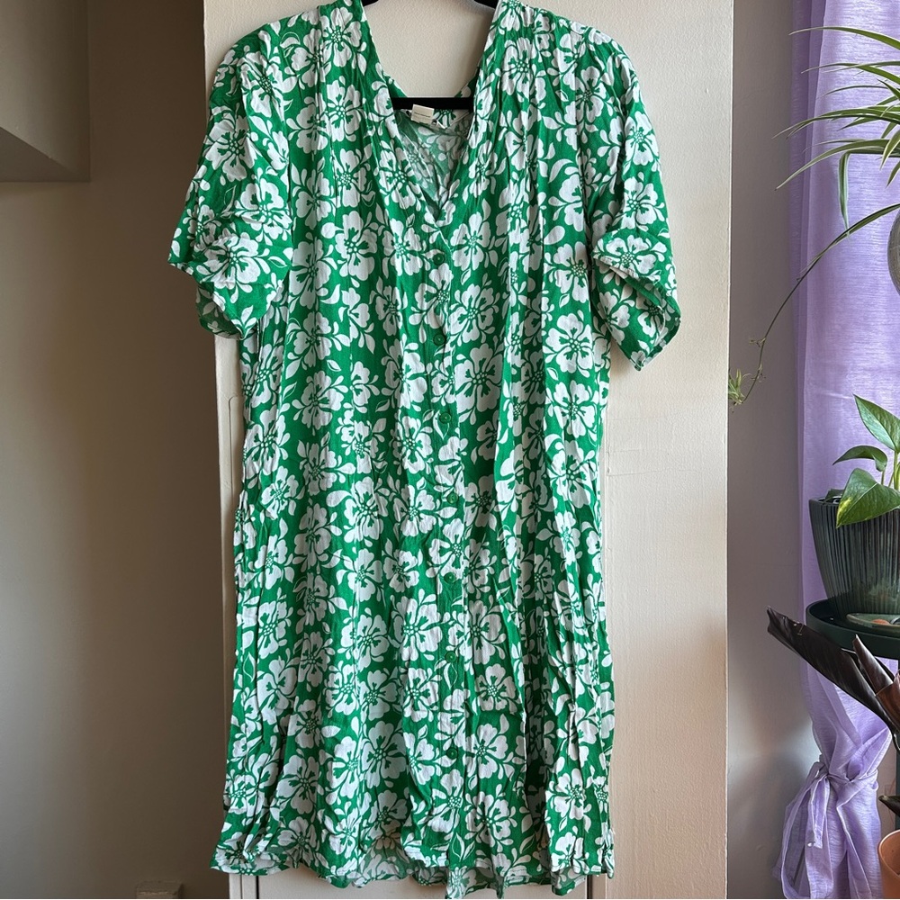 ASOS Monki Green Floral Mini Dress, Size XL, Button Up v-neck dress